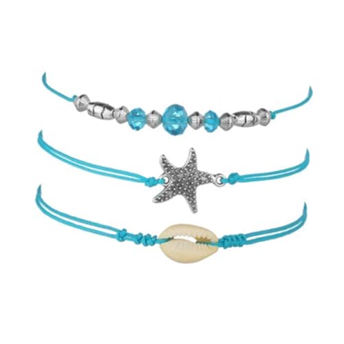 CTIRCHIU 3 Stück Boho Fußkettchen Teilig Verstellbar Muschel Perlen Anhänger Fußschmuck Damen Mädchen Sommer Strand Accessoire in Blau von CTIRCHIU