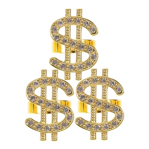 CTIRCHIU 3 Stück Teiliges Goldenes Metallring Dekorativer Party ring mit Strass Cosplay Filmrequisiten Stylische Hip hop accessoires für Mottoparty und Rapper outfits von CTIRCHIU