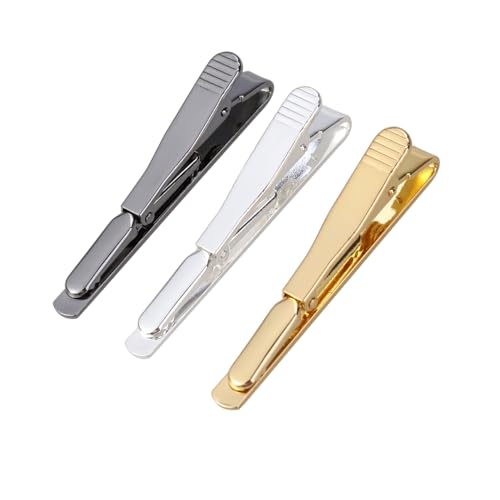 CTIRCHIU 3Stücke Teiliges Herren Krawatten Clip Stilvolle Krawattennadel Massivem für Business und Abendveranstaltungen Schwarz Silber Gold von CTIRCHIU