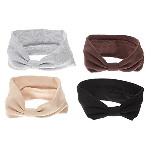 CTIRCHIU 4 Stück Geknotete Stirnbänder Elastische Turban Stirnbänder Für Frauen Breite Und Langlebige Haarbänder Für Sport Und Alltag Unifarben (schwarz Beige Grau Braun) von CTIRCHIU