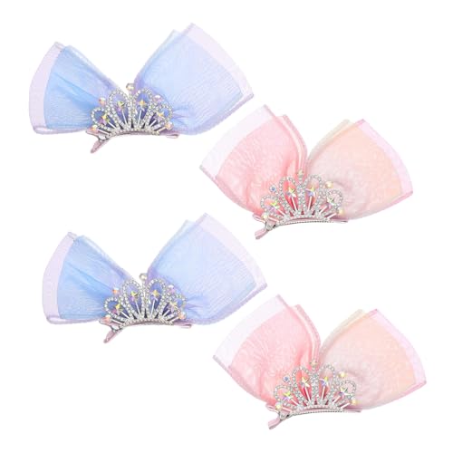 CTIRCHIU 4 Stück Teiliges Haarklammern für Mädchen mit Schleifen und Funkelnden Diadem Leichte Metall haarspangen mit Tüll Niedliche Haarschmuck accessoires für Kleinkinder und von CTIRCHIU