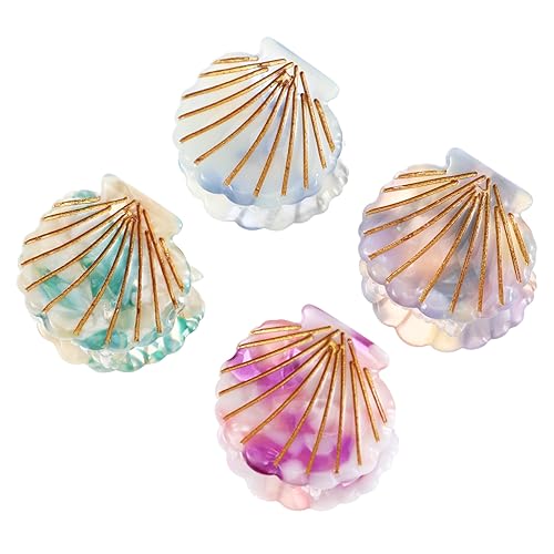 CTIRCHIU 4 Stück Teiliges Kleine Muschel Haarspangen aus Robustem Material Bunte Mini Klammern für Mädchen und Frauen Praktische Styling Clips für Dünnes Haar und Strandfrisuren von CTIRCHIU
