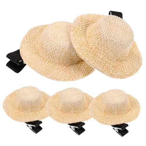 CTIRCHIU 5 Stck Teiliges Mini Strohhut Haarspangen für Mädchen Leichte Metall und Stoffmaterialien Niedliche Kleine Hut Haarklammern Eleganter Haarschmuck für Alltag Party Geburtstag und von CTIRCHIU