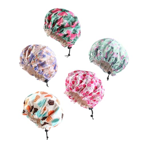 CTIRCHIU 5stücke Teiliges Junge Mädchen Nachtmütze Aus Satin Elastische Schlafhaube Zum Schutz Der Haare Weit Geschnittener Hut Für Zuhause Schlaf Und Gesichtsreinigung Vielseitig von CTIRCHIU