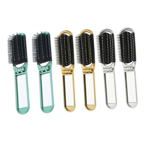 CTIRCHIU 6stücke Faltbare Haarbürste Reisehaarbürste Mit Spiegel Zur Entwirrung Compact Mini-haarkamm Für Damen Und Herren in Farben Grün Silber Gold von CTIRCHIU