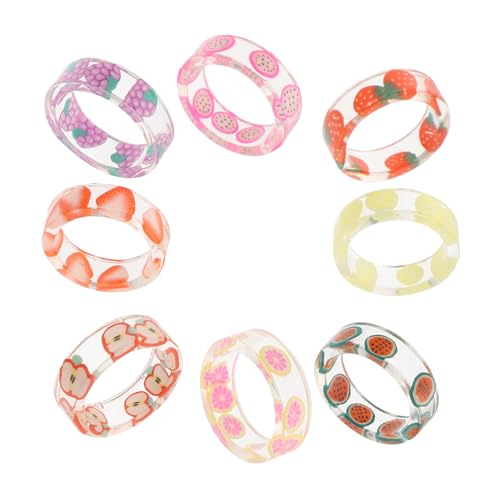 CTIRCHIU 8 Stück Teiliges Kreative Resin Finger ringe mit Sommerlichem Fruchtmuster Modischer Schmuck für Damen Leicht und Vielseitig für Party Festival und Alltagslook von CTIRCHIU