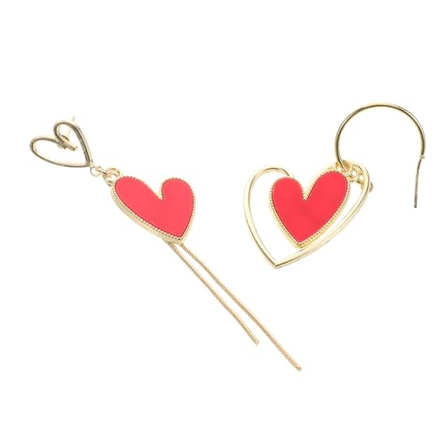 CTIRCHIU Asymmetrische Herz Quasten Ohrringe Damen Leicht Schmuck für Frauen Trendiger Look Rote Statement Ohrhänger mit Charmantem Design und Komfort von CTIRCHIU