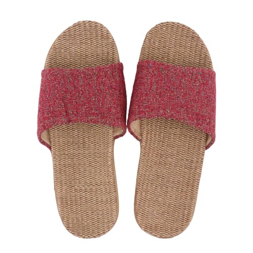 CTIRCHIU Atmungsaktive Leinen Hausschuhe für Sommer Innenbereich Rutschfest Leicht und Angenehm für Zuhause und Alltag Rot von CTIRCHIU