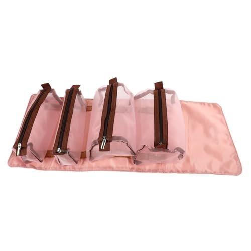 CTIRCHIU Aufrollbare Faltbare Kosmetiktasche mit Abnehmbaren Fächern Großer Kapazität Atmungsaktives Netzmaterial Tragbarer Make up Organizer für Damen und Reisen Rosa Toiletten von CTIRCHIU