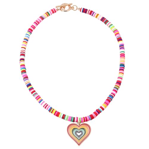 CTIRCHIU Beaded Halskette Damen Sanftes Farbverlauf Design mit Herzanhänger Leichte Clavicle Chain für Alltag Hochzeit für Freundinnen und Familie von CTIRCHIU