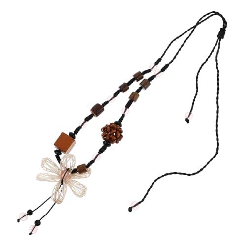 CTIRCHIU Boho Holz Perlen Halskette Damen Vintage Kette mit Blüten Anhänger Mehrschichtiges für Sommer Strand Urlaub Komfortabler Naturholz Schmuck für Lässige Outfits von CTIRCHIU