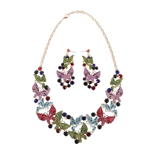 CTIRCHIU Buntes Schmetterlings Schmuckset für Damen mit Farbenfrohem Statement Halskette und Ohrringen Funkelndes Brautschmuck Set für Hochzeit Party und Festliche Anlässe von CTIRCHIU