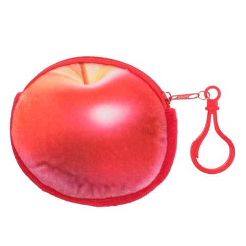 CTIRCHIU Cartoon Fuzzy Plüsch Geldbörse Mini Portemonnaie mit Schlüsselanhänger Roter Apfel Süße Münztasche für Damen Praktische Aufbewahrung für Münzen Lippenstift und Kleine Gegenstände von CTIRCHIU