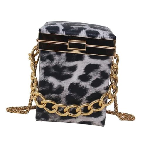 CTIRCHIU Chic Damen Umhängetasche mit Kette Leopardmuster Kleine Box Form Crossbody Bag All Match Schultertasche für Shopping Party und Alltag von CTIRCHIU