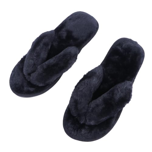 CTIRCHIU Damen Baumwoll Hausschuhe mit Plüsch Rutschfest Gepolstert Winter Pantoletten Atmungsaktiv Schwarz Gemütlich für Zuhause und Alltag von CTIRCHIU