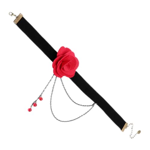 CTIRCHIU Damen Choker Halskette Rote Vintage Rosenverzierung Stilvolle Gothic Halskette Schmuck für Frauen Alltag Party von CTIRCHIU