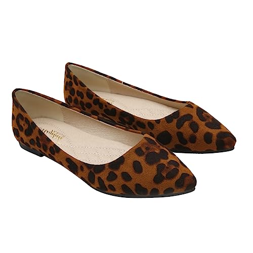 CTIRCHIU Leopardenmuster Damenschuhe Mit Flachem Absatz Einfache Ausziehschuhe Spitze Absätze Für Bequem Und Atmungsaktiv Für Arbeit Dating Shopping Hochzeit Party von CTIRCHIU