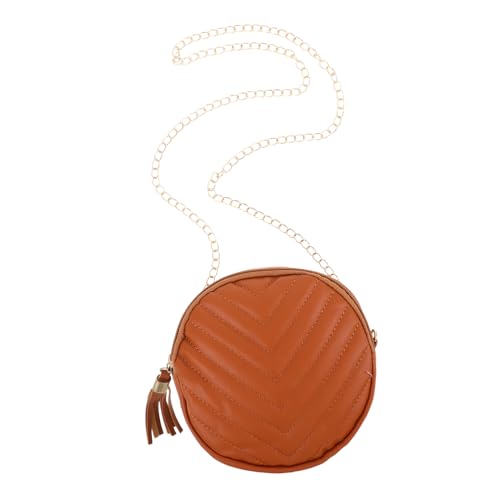 CTIRCHIU Damen Runde Umhängetasche mit Fransen Verschleißfestes Material Kompakte Crossbody Geldbörse für Alltag Shopping Reisen Modische Runde Schultertasche in Dunkelbraun von CTIRCHIU