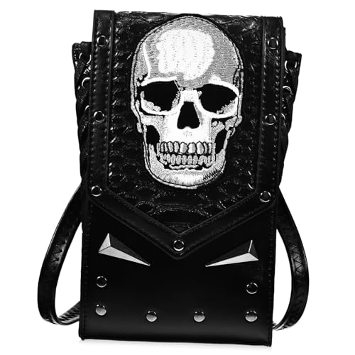 CTIRCHIU Damen Umhängetasche PU Schultertasche mit Totenkopf motiv Verstellbarer Riemen Leicht und Pflegeleicht Alltagstasche von CTIRCHIU