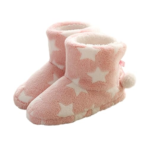 CTIRCHIU Damen Winter Plush Boots Flauschige Hausschuhe mit Dicken Sohlen Rutschfest Warm Gefüttert Sternenmuster für Drinnen und Draußen Cozy Bootie Slipper von CTIRCHIU