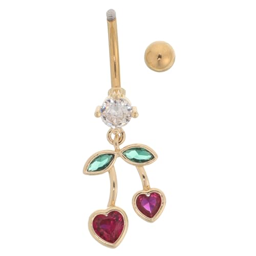 CTIRCHIU Edelstahl Bauchnabelpiercing Herz Kirsche Design Hautfreundlich Langlebig Glatte Oberfläche Modischer Damen Nabelring Trendiges Piercing Schmuck Accessoire von CTIRCHIU
