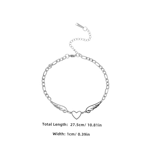 CTIRCHIU Edelstahl Fußkettchen Damen Verstellbar mit Herz und Engelsflügel Anhänger Stabile Gliederkette Eleganter Fußschmuck für Strandparty und Alltag Geschenkidee für Frauen und Teens von CTIRCHIU