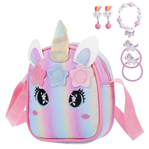 CTIRCHIU Einhorn Umhängetasche Mit Reißverschluss Süße Geldbörse Und Armband Mädchen Geschenk Zum Geburtstag Für Besondere Anlässe Mit Zauberhaftem Einhorn-Design Und Praktischen Funktionen von CTIRCHIU
