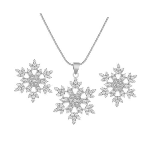 CTIRCHIU Elegantes Schmuckset Damen Snowflake Halskette Ohrringe mit Strassbesatz Modisches Brautschmuck für Hochzeit Party Alltag Langlebiges Legierungsmaterial Stilvoll und Komfortabel von CTIRCHIU