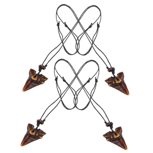 CTIRCHIU Faux Knochen Haifischzahn Halskette mit Geschnitzten Holzperlen Resin Anhänger Verstellbare Kordel Maskuliner Gothic Choker für Herren Beach Party Schmuck von CTIRCHIU