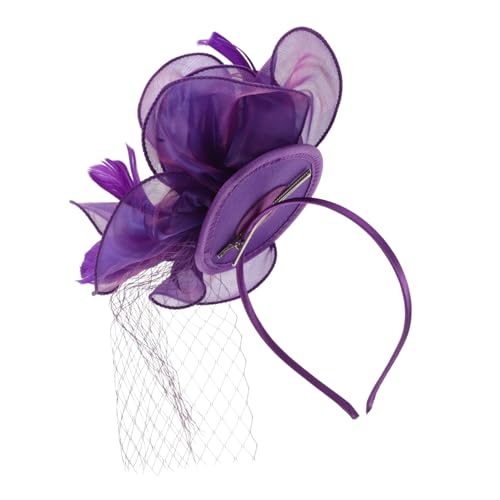 CTIRCHIU Feder Haarspange Hut Hochzeitshüte Für Frauen Blumen- Kopfbedeckung Erwachsene 1920er Ausgefallene Hüte Für Frauen Teeparty Damen Stirnbänder Braut- Stirnband Rosa Violett Seide von CTIRCHIU