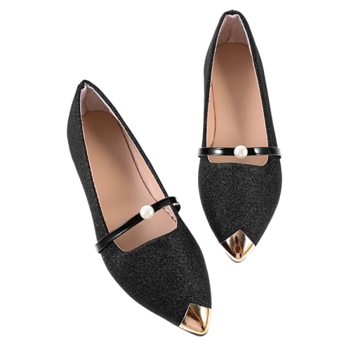CTIRCHIU Flache Damenpumps mit spitzem Zehenbereich und Perlendekor rutschfest Stilvolle Nude Schuhe für Sommer Arbeit Party für Freundin Hochzeit Shopping Schwarz von CTIRCHIU