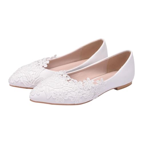 CTIRCHIU Flache Hochzeitsschuhe Damen Spitz Design Komfortabel Kreativ Weiß Brautschuhe Flach Elegant Für Festliche Anlässe von CTIRCHIU