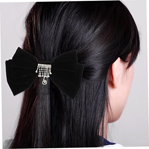 CTIRCHIU Haarschleife mit Vintage Strasssteinen Samtiger Schwarzer Haarklammer Modischer Haarspangen Clip für Damen und Mädchen Stilvoller Haarschmuck für Büro Hochzeit und Besondere von CTIRCHIU