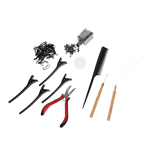 CTIRCHIU Haarverlängerungs Set mit Werkzeugen Haarverlängerung Zangen Häkelnadel und Silikonperlen Zubehör für Friseursalons und DIY Frisuren Farbe Dunkelbraun Zufällige Zufällige Farbe von CTIRCHIU