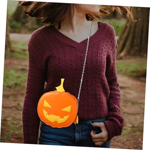 CTIRCHIU Halloween Umhängetasche Kürbis PU Material Wasserdichtes Schultertasche mit Kettengurt für Mädchen und Frauen Robuste Pflegeleichte Crossbody Tasche für Spooky Season von CTIRCHIU