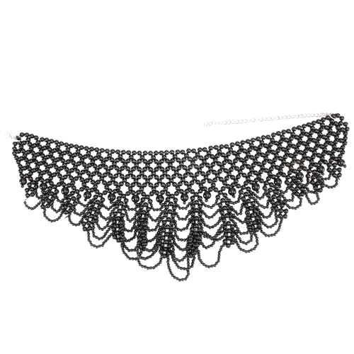CTIRCHIU Handgefertigter Schwarzer Breiter Stehkragen mit Sechsschichtigem Wellenmuster Falscher Perlen Choker Eleganter Langlebiger Damen Halskragen für Alltag und Party von CTIRCHIU