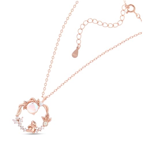 CTIRCHIU Kaninchen Halskette Damen mit Verstellbarer Kette Niedlicher Mond Kaninchen Anhänger Roségold für Alltag und Besondere Anlässe Modischer Tier Schmuck von CTIRCHIU