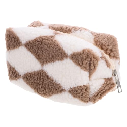 CTIRCHIU Karierte Plüsch-Make-up-Tasche Mit Reißverschluss Süße Kosmetiktasche Für Damen Aufbewahrungstasche Für Reise Organisieren Stifte Und Kleine Gegenstände von CTIRCHIU