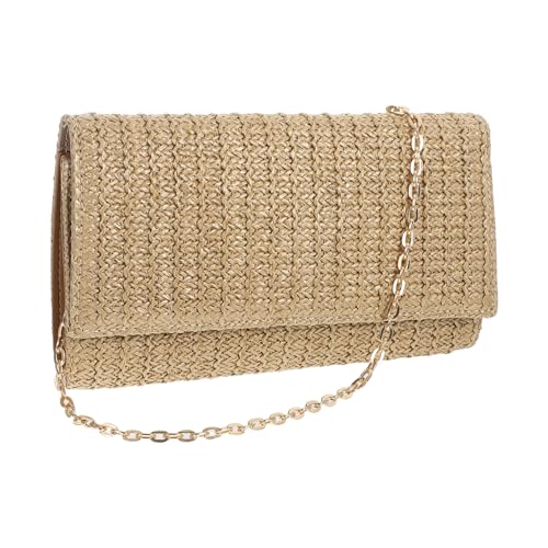 CTIRCHIU Kleine Umhängetasche Damen aus Kunststroh Geflochtene Schultertasche Abendtasche für Urlaub Strand und Freizeit Stylische Clutch in Apricot von CTIRCHIU
