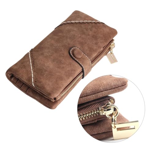 CTIRCHIU Langformatige Damen Zipper Geldbörse mit Spitzenmuster und Druckknopf Multifunktionales PU Portemonnaie in Kaffee Robustes Design mit Großem Stauraum für Karten und Geld von CTIRCHIU