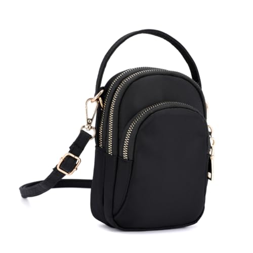 CTIRCHIU Leichte Wasserdichte Nylon Crossbody Bag Damen Mini Schultertasche mit Reißverschluss Strapazierfähige Handytasche zum Umhängen für Alltag Reisen und Shopping Schwarzes Design von CTIRCHIU