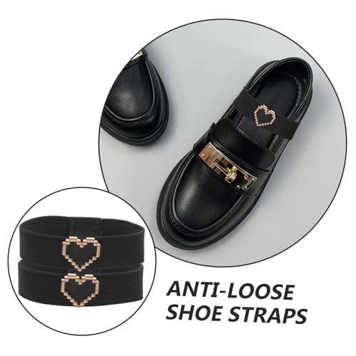 CTIRCHIU Lose Absatzriemen für Mädchen Elastische Flache Schuhriemen mit Herzperlen Flexible Looseschutz Straps für Ballerinas Schwarz Rutschfeste Schuhfixierung Installation von CTIRCHIU