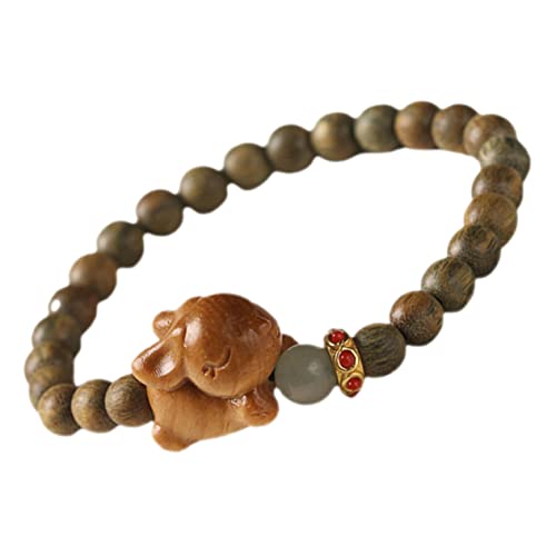 CTIRCHIU Natürliches Sandelholz Armband für Damen und Herren Geschnitztes Kaninchen Design Unisex Grüne Sandelholzperlen Schmuckgeschenk für Freunde von CTIRCHIU