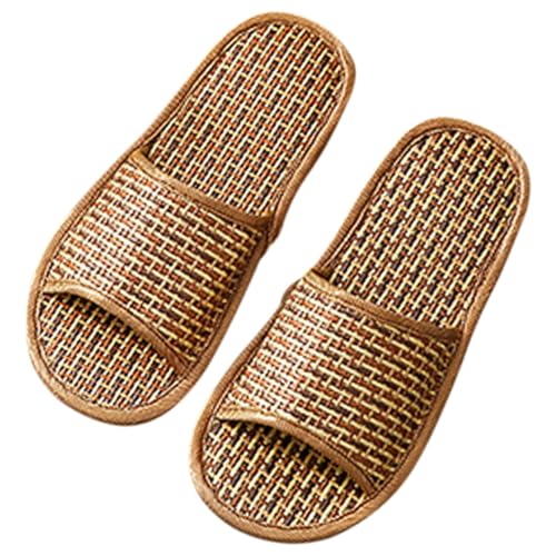 CTIRCHIU Nordische Rattanstroh Slipper Gewebte Hausschuhe mit Sohle Atmungsaktiv Leichte Sommerschuhe für Damen und Herren für Wohnzimmer Garten und Strand Hellbraun von CTIRCHIU