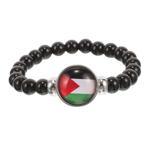 CTIRCHIU Palästina Flaggenarmband für Männer und Frauen Verstellbares Handgefertigtes Armband Schwarzen Perlen Tragbares Bekleidungszubehör zur Unterstützung Palästinas von CTIRCHIU
