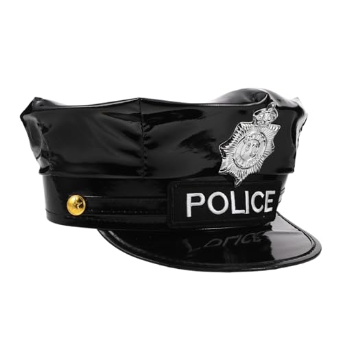 CTIRCHIU Schwarze Für Erwachsene Pu-lack Officer Hut Für Halloween Cosplay Und Bühnenaufführungen Inklusive Unisex Design Für Frauen Und Männer von CTIRCHIU