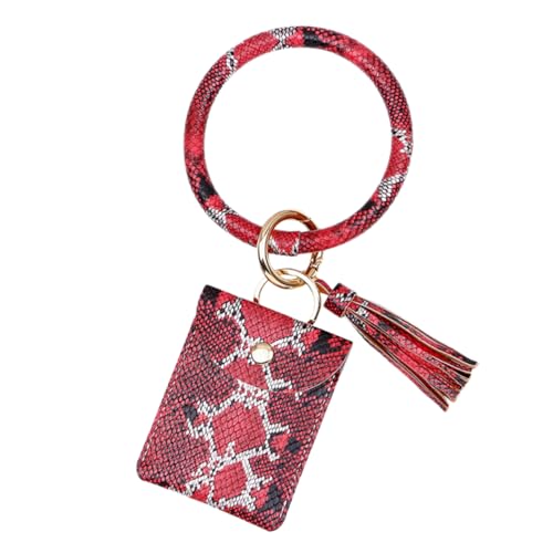 CTIRCHIU Pu-Leder Schlüsselanhänger Mit Schlangenleder-Muster Und Mini-münzbeutel Für Frauen Roter Kartenhalter Mit Abnehmbarer Geldbörse Und Schlüsselring von CTIRCHIU