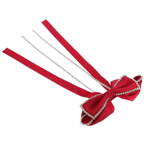 CTIRCHIU Roter Strass Haarclip mit Schleife Samt Haarklammer für Frauen Eleganter Brautschmuck Langes Haarschmuck Accessoire für Hochzeit Party Festliche Anlässe von CTIRCHIU