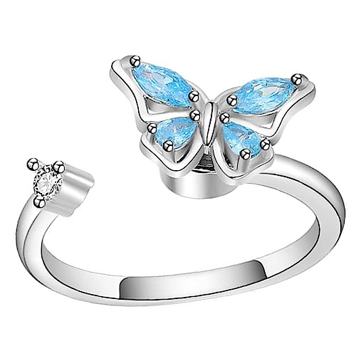 CTIRCHIU Verstellbarer Schmetterlingsring Mit Strass Offener Ring Für Frauen Mädchen Ästhetischer Schmuck Zu Geburtstag Valentinstag Eleganter Damenring in Weißgold Optik von CTIRCHIU