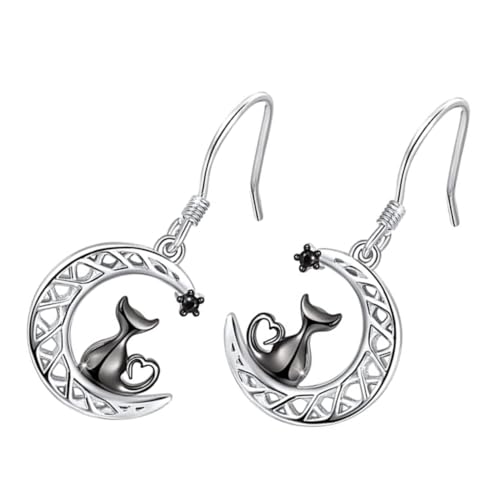 CTIRCHIU Schwarze Katzen Ohrringe Damen Modische Dangle Ohrhänger mit Katzen und Mond Anhänger Leicht und für Frauen und Mädchen zu Geburtstag Weihnachten und Valentinstag von CTIRCHIU
